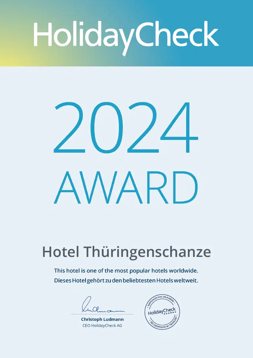HolidayCheck Award 2024, Oberhof Hotel Thüringenschanze, Urkunde HolidayCheck Award 2024, Oberhof Hotel Thüringenschanze, Urkunde